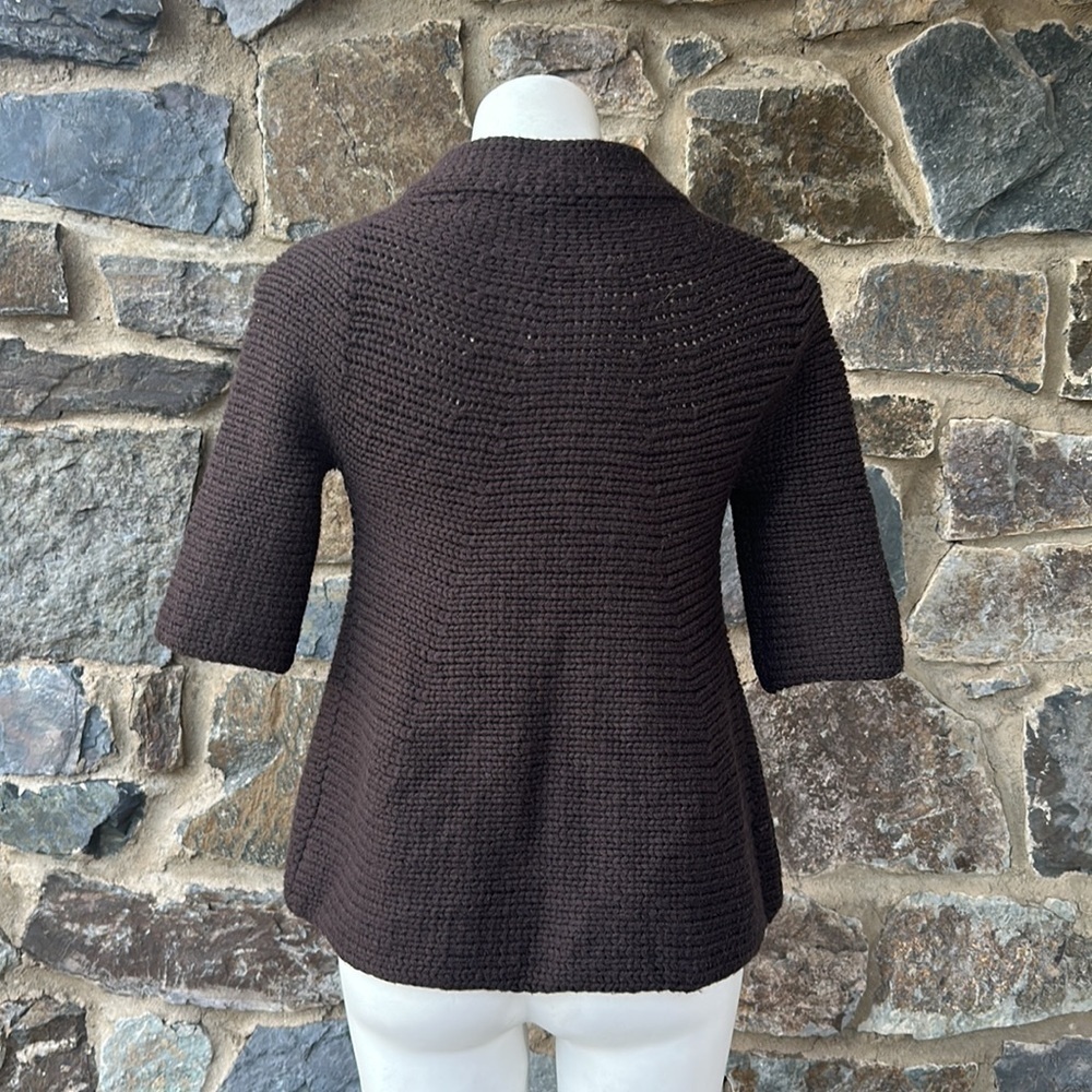Vince Chunky Knit Wool Blend Mock Neck Cardigan Sweater in Brown Size Small - Picture 4 of 6